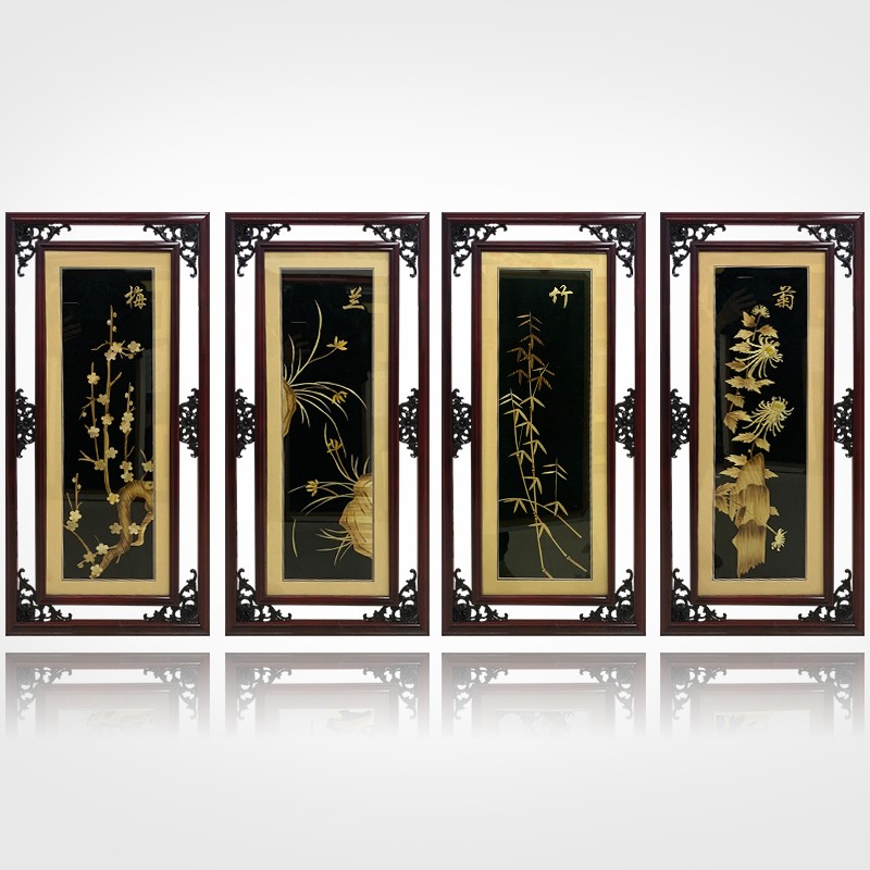 祺匠屋 芦苇画木雕梅兰竹菊中式刺绣装饰国画麦秆芦苇客餐厅苏绣挂画