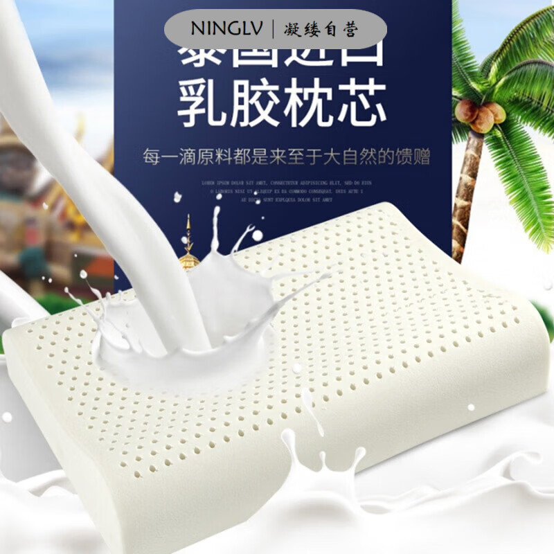 泰国进口品质天然乳胶枕头100%乳胶枕枕成人枕芯按摩枕礼品 枕-含内外套 30*50cn-小号