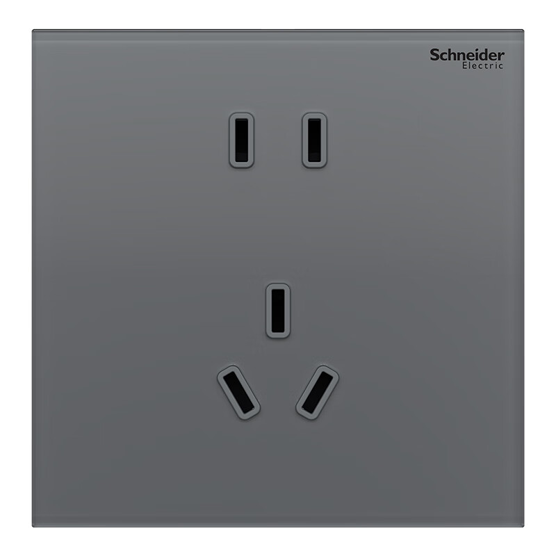 施耐德开关插座面板 家用86型 二三五孔墙壁电源插座 致铂系列璃雾灰色 五孔插座
