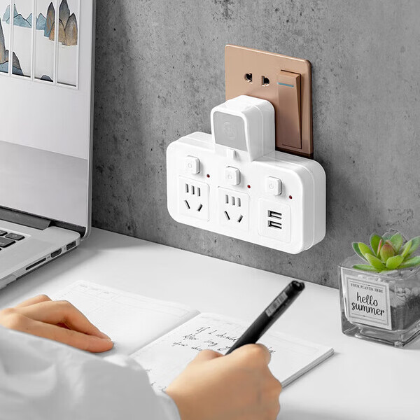 【优选】插座转换器带小夜灯家用插排一转二三四多功能USB转换器 03白【3开关3插位】 国标