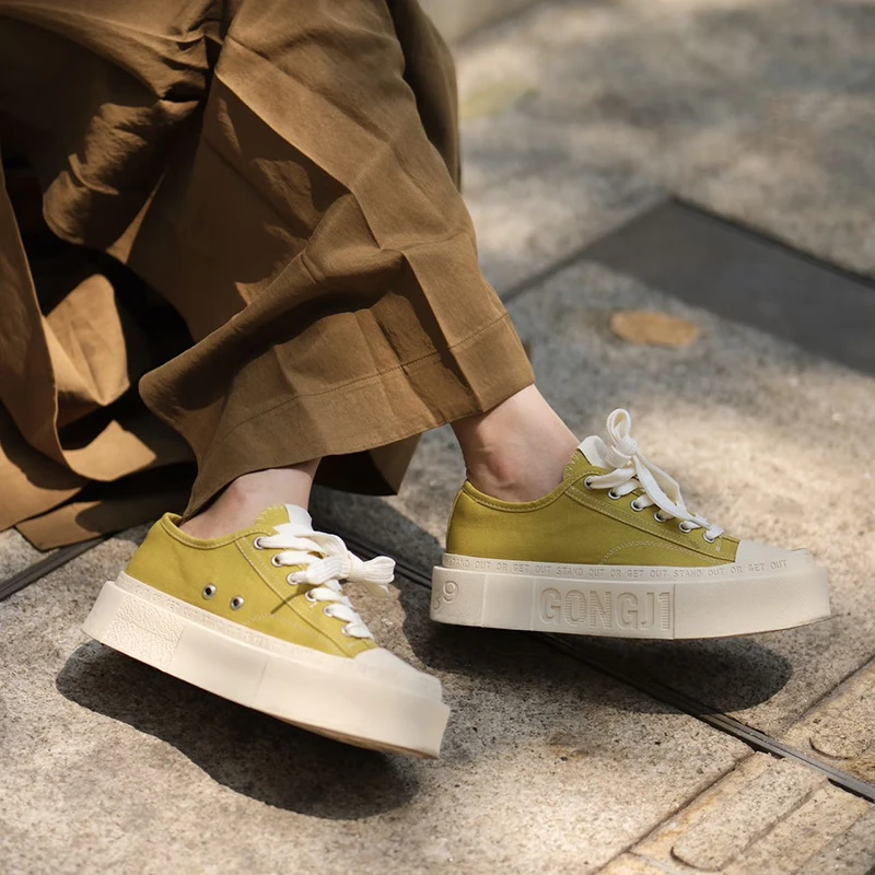 共迹gongji梓瑜同款厚底帆布鞋板鞋2025新款男潮鞋休闲鞋子女情侣鞋 甜茶绿/偏大一码 40 W(253mm)