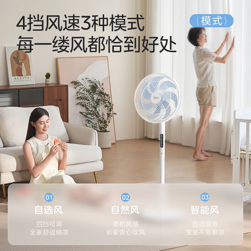 美的（Midea） 电风扇家用远距离大风量落地扇空气循环智能遥控摇头电扇宿舍轻音低噪立式节能风扇 【风量提升 风随温变】语音智控