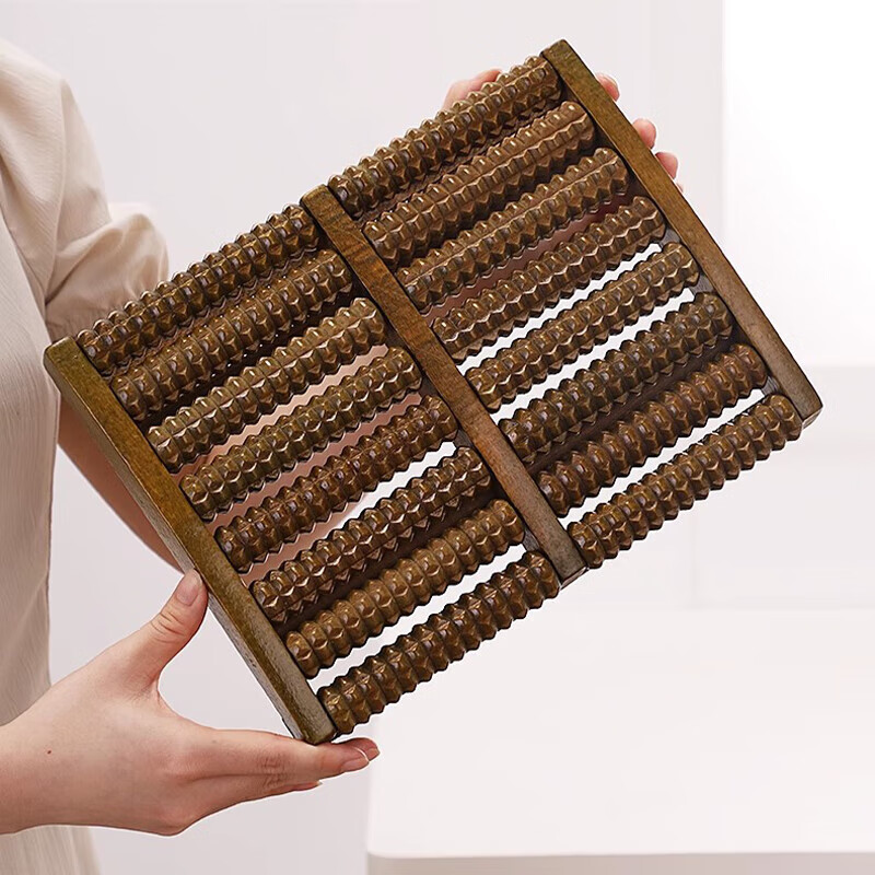 霞栖棠足底按摩器实木家用脚部木质滚轮式指压板脚垫腿部经络按摩小工具 男士/12排滚轮-四件套