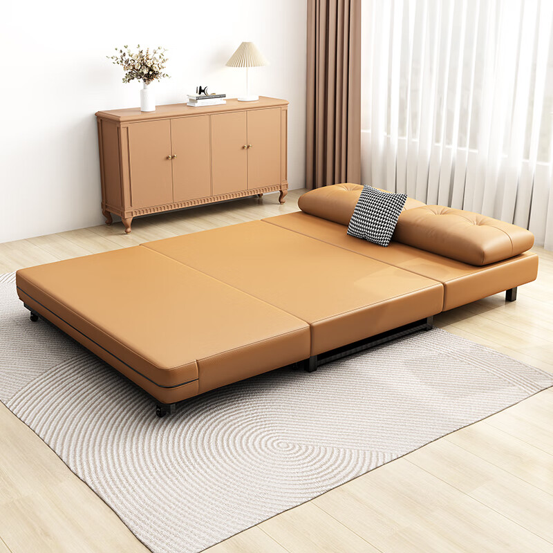 三世桃源多功能折叠沙发床坐卧两用小户型客厅阳台单双人可伸缩猫爪皮沙发 爱马仕橙（五防加厚猫抓皮） 宽0.8米（15cm海绵垫）