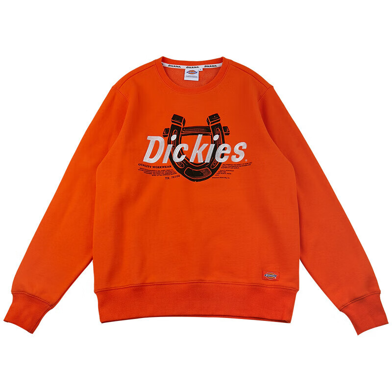 Dickies 印花logo徽章长袖圆领加绒卫衣男女同款 DK008046 橙色 XL