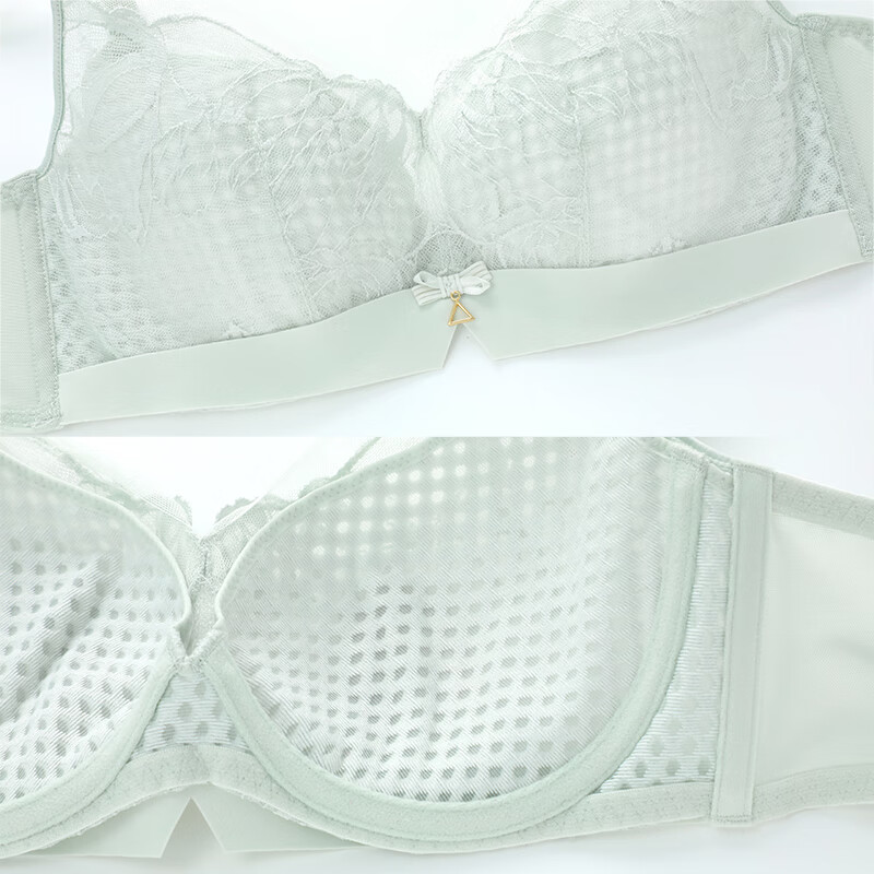 安莉芳【风巢杯】专柜新品蕾丝深v性感文胸女大胸显小内衣EB00820 灰绿色GYG 90D