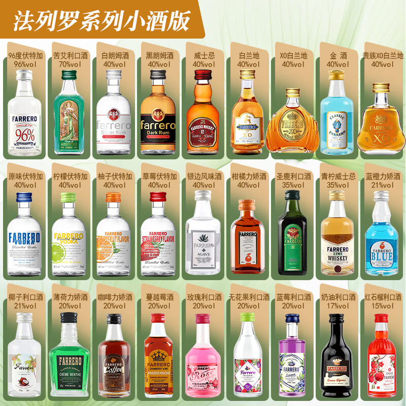 法列罗威士忌便利店调酒50毫升小酒版洋酒基酒迷你小瓶酒预调鸡尾酒套装 全套27瓶不重复