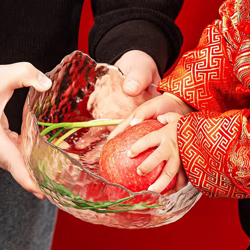 MPPMCK玻璃盆净手礼盆宝宝一周岁抓周创意摆件净手盆周岁礼宴玻璃洗手盆 【透明】大号创意净手盆