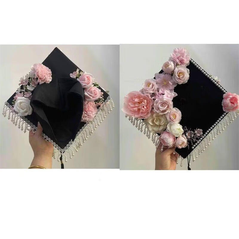 翰鷗斐學士帽簪花成品次日達學士帽簪花紅色diy學士帽成品簪花仿真花大 主圖流蘇款 學士帽