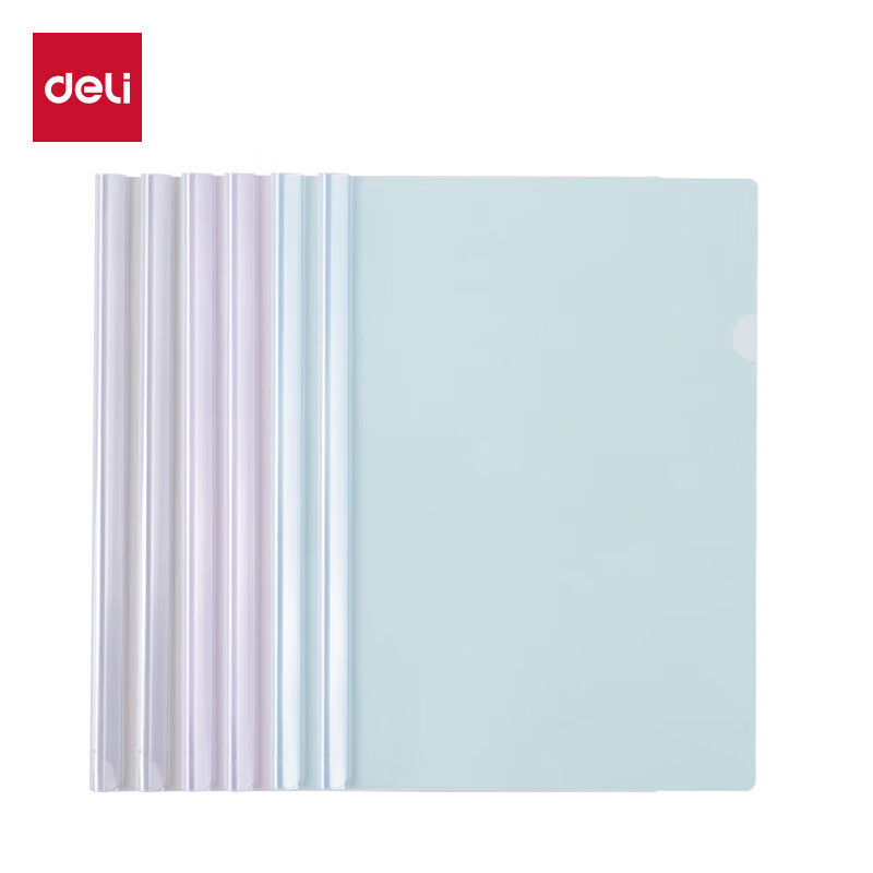 得力（deli）加厚抽杆夹文件夹透明插页a4纸收纳拉杆夹书夹子办公用品抽干夹小学生专用试卷整理活页资料档案夹 【5个混色】10mm背宽居中固纸 PP681