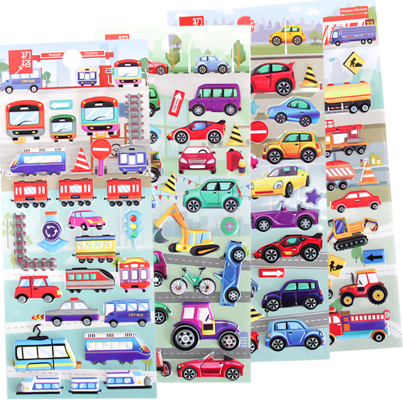 初格贴纸儿童贴画玩具男女孩动漫卡通3d立体泡泡贴小汽车