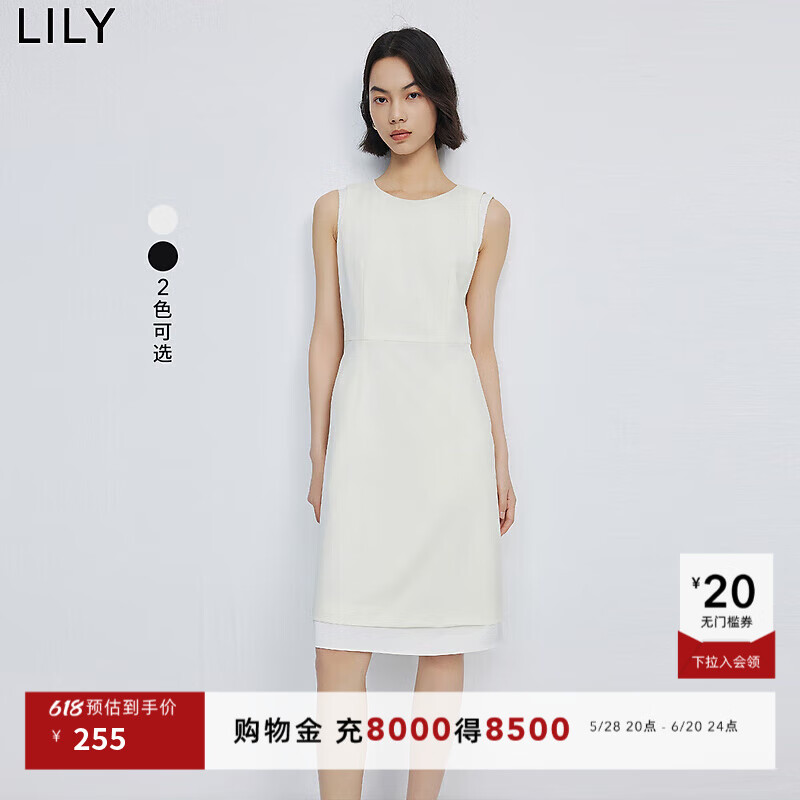 LILY春新款女装绵羊毛复古优雅温柔气质中长款连衣裙小个子女 604米白 S