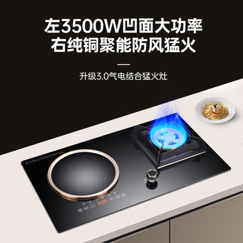 東洋（TOYO）家用厨房气电两用燃气灶一气一电双灶大功率电陶炉电磁炉燃气灶 3500w凹面磁悬电磁炉(左气右电) 液化气