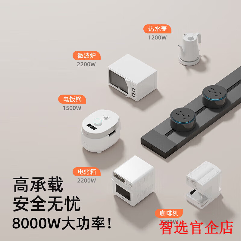 小米部依轨道插座德国品质电工可移动轨道插座明装式电力滑动导轨电源客厅 灰色60cm轨道(五孔-带灯*4)