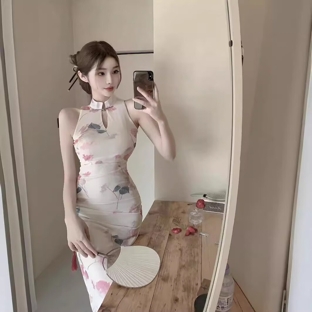 【优选】新中式御姐复古改良旗袍女早春夏季性感网纱高开叉露肩挂 图片色【双层网纱】 M