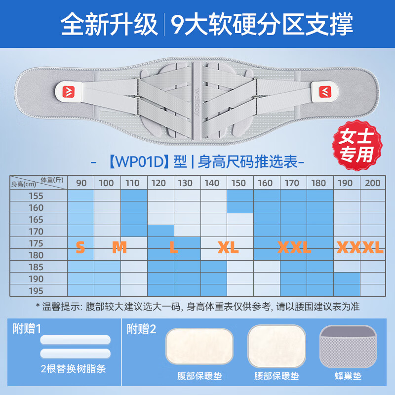维德（WELLDAY）维德护腰带腰间盘突出劳损术后医用热敷护腰久坐神器轻薄腰托 【WP01D-女款】强透气&amp;gt;网眼布 S(体重70-90斤|腰围57-64cm)