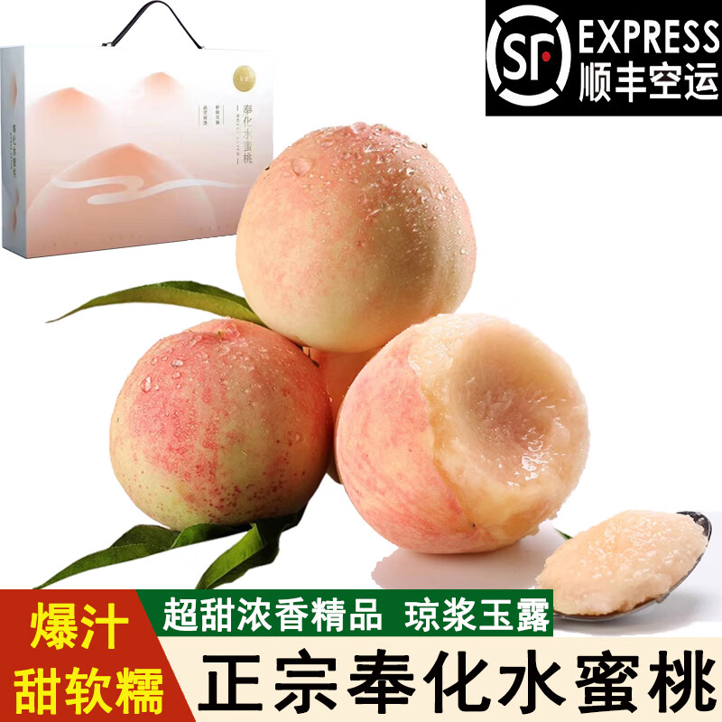 鑫果滋【順豐空運】奉化水蜜桃 浙江寧波桃子新鮮湖景玉露白鳳水密挑子 5斤-12枚（單果約4兩）家庭紙箱裝 順豐空運