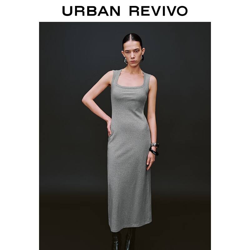 UR2025夏季新款女装休闲褶皱后开衩无袖连衣裙UWB750004 花灰 L