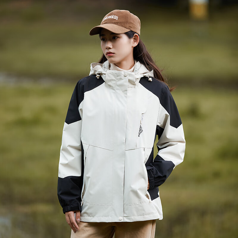 德尔.默克(Delmerk)山系冲锋服男女上衣三合一可拆卸两件套防寒滑雪登山服团购定制 女-抓绒两件套白色 XL