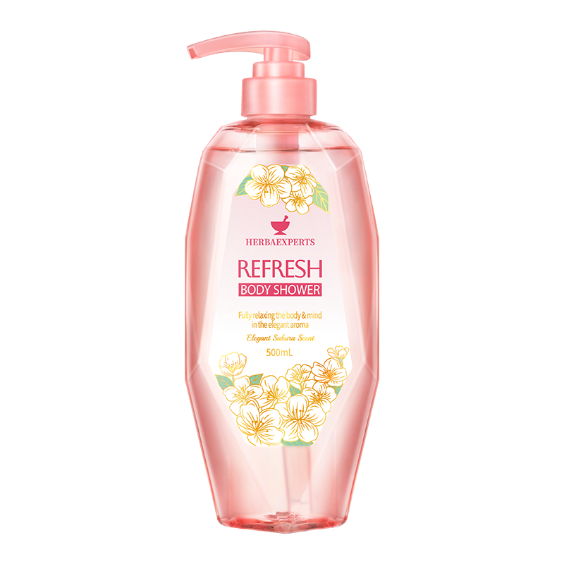 莱清菲（HERBAEXPERTS）日本进口清爽舒缓保湿沐浴露500ml 持久留香润肤保湿不假滑沐浴液 清透爽肤花香沐浴露500ml