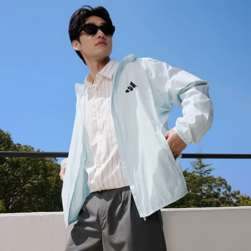 阿迪达斯（adidas）拒水防泼凉感防晒衣UPF50+连帽外套皮肤衣2026夏季男女同款上衣 KA9749 蓝色/凉感可折叠 M