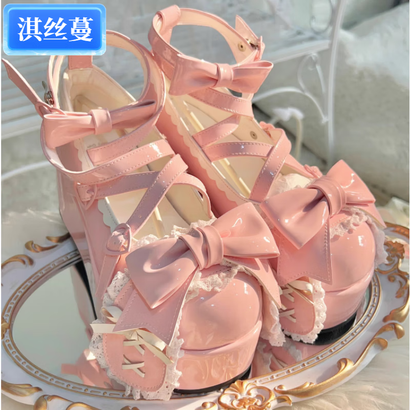 jk洛丽塔小皮鞋女原创校园软妹可爱娃娃鞋学生松糕lolita鞋子 粉红色