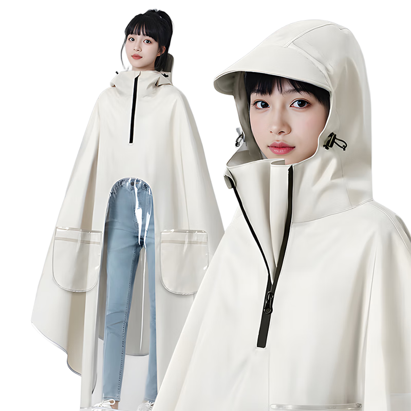 梦多福雨衣电动车全身防暴雨人车分离电瓶摩托车成人一体式长款雨披 香草色有镜款 防水速干+加长遮脚 5XL1件高领拉链设计+穿脱更方便