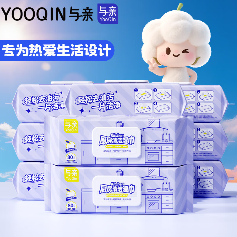 京喜指数   珍珠纹大包厨房湿巾湿纸巾去油污加厚加大80抽 80抽*2包【加大加厚】