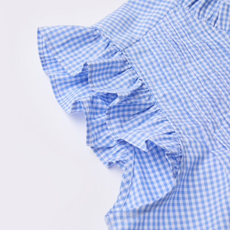 ELAND【风铃衫】衣恋衬衫女时尚格纹纯棉短袖上衣2025秋季新款 蓝色(50)Blue L /170