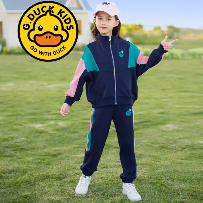 G.duck品牌童装3-14岁女童秋装套装春秋款8儿童外套裤子6女孩洋气两件套 BQ1210 藏蓝色 150