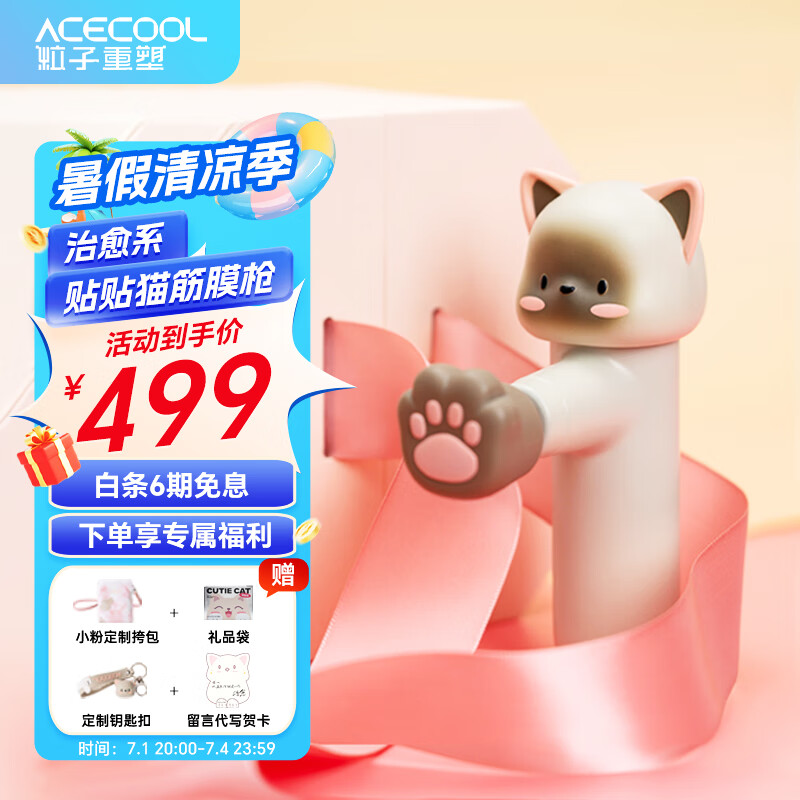 ACECOOL猫咪筋膜枪迷你多功能电动按摩器颈膜枪家用缓解压力精致礼盒生日礼物情人节送女友老婆纪念日 银质镜面轻奢礼盒