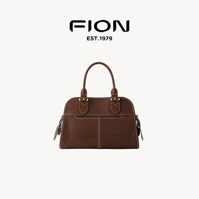 菲安妮(FION)2025新款托特包高级感真皮女包简约手提单肩斜挎包包大容量 啡/棕-中号