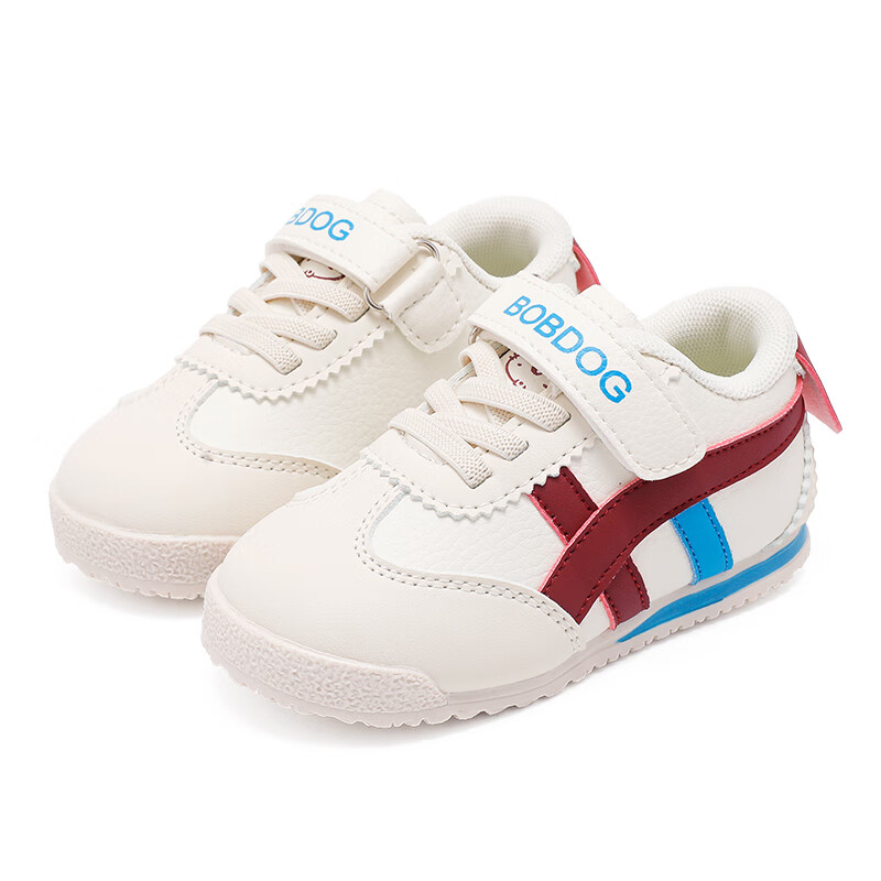 巴布豆童鞋秋季男宝宝儿童学步鞋软底轻便2025新款女童机能鞋 米/酒红 23 适合脚长13.8cm