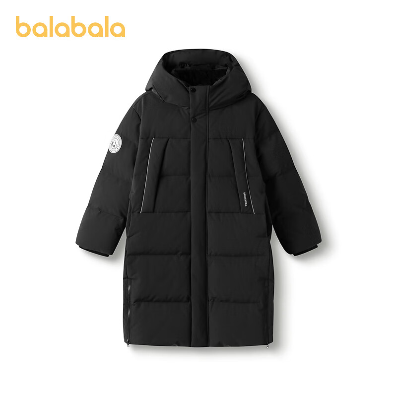 巴拉巴拉儿童羽绒服中长款2024冬装新款加厚外套男女童连帽亲子装 黑色90001-灰鸭绒 90