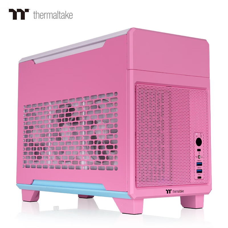 Thermaltake（Tt）TR100 Mini机箱水冷电脑主机（ITX主板/双舱室设计/Type-C接口） 泡泡粉