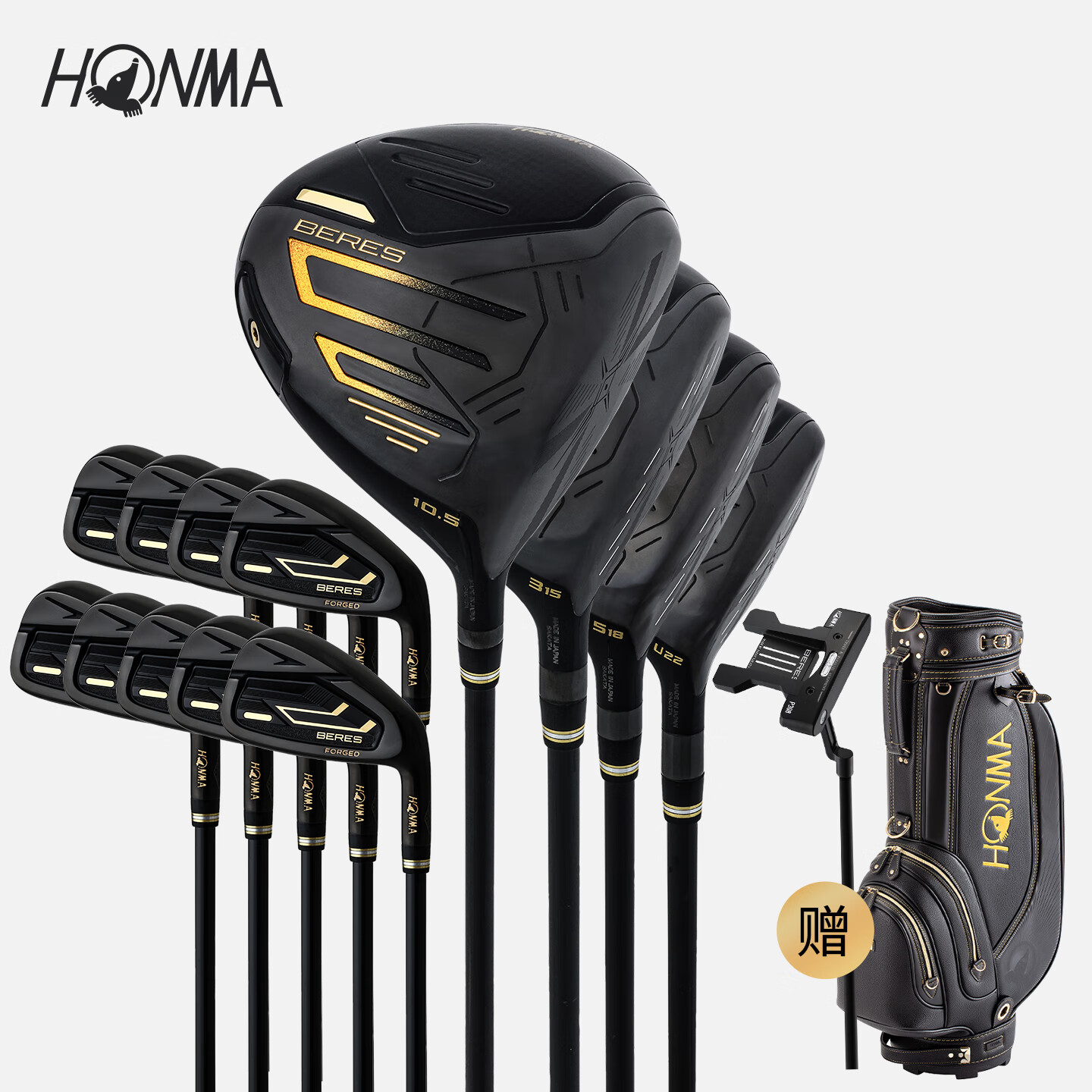 HONMA【电商专供】新品BERES 09男士黑金套杆高尔夫球杆4木9铁 S硬度