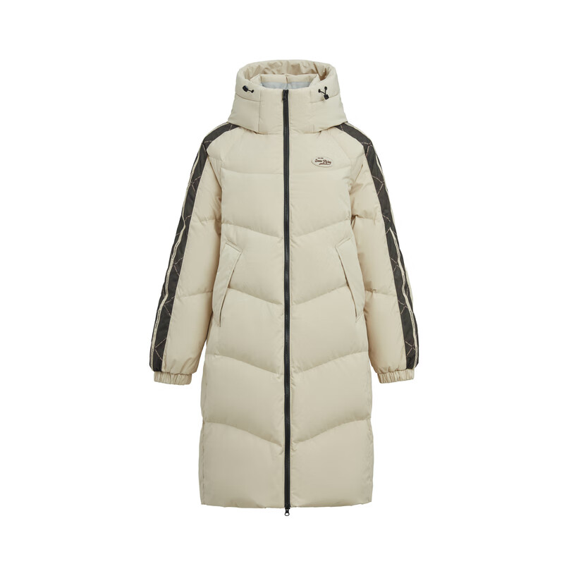 雪中飞【商场同款】女士长款运动羽绒服休闲时尚百搭连帽立领款防风御寒 浅栗色|7619 S /160/84A