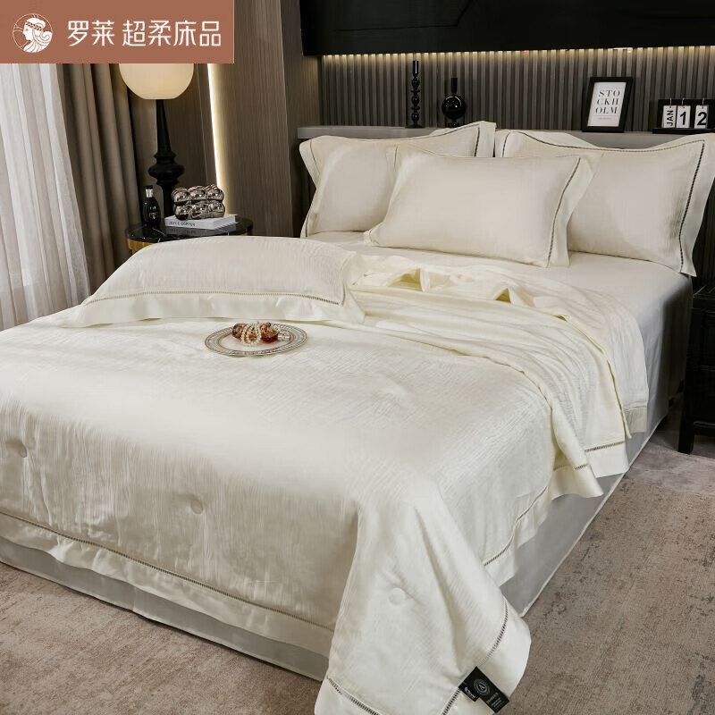 羅萊禮品羅萊出品夏涼被空調(diào)被60s蘭精天絲提花被被子被芯床單枕套四件套 流光白 200*230cm夏被四件套