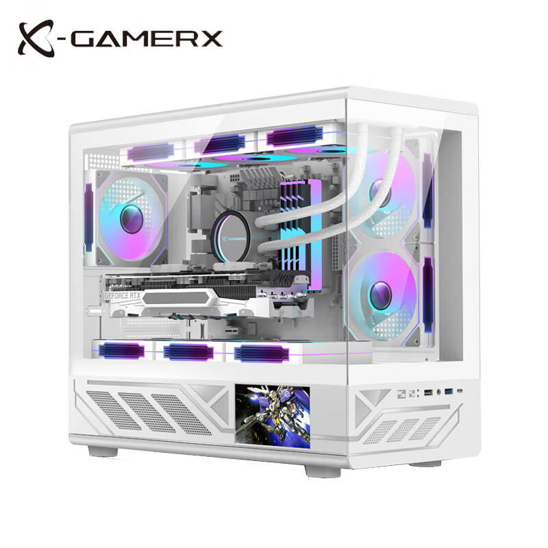 未知玩家H6屏显机箱无立柱海景房MATX台式机带屏幕副屏360水冷Type-C桌面游戏主机电脑机箱 H6机箱 雪域白(5英寸LCD屏)