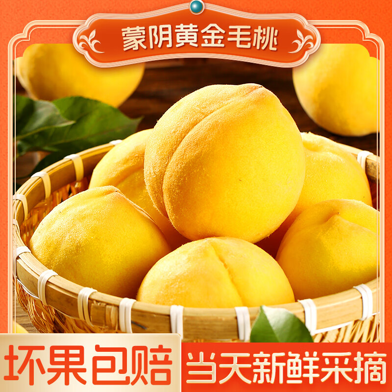 桃尝乐山东蒙阴黄桃新鲜黄桃水果桃子毛桃桃子脆桃桃子新鲜桃子黄桃包邮 中果净重4.5斤-5斤约18个