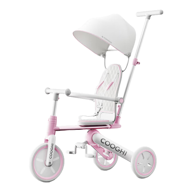 酷騎（COOGHI）兒童三輪車腳踏車三合一嬰幼兒平衡車1-5歲輕便可折疊酷奇手推車 新品- 櫻霞粉 一車八用