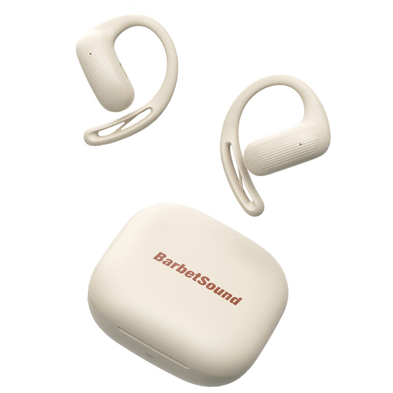 BarbetSound S10 运动跑步蓝牙耳机挂耳式 真无线开放式骨传导概念不入耳超长续航适用于安卓苹果iPad华为平板 【超长续航丨跑道形喇叭】米白色