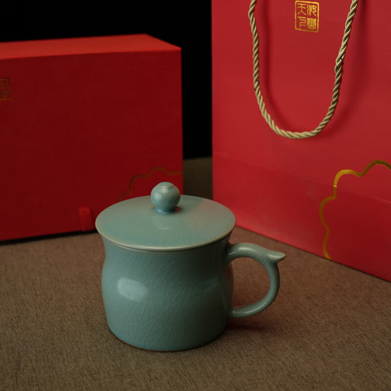 汝誉天下汝窑茶具茶杯办公杯会议杯玉龙杯清凉寺汝官窑泡茶杯汝州汝瓷开片 玉龙杯
