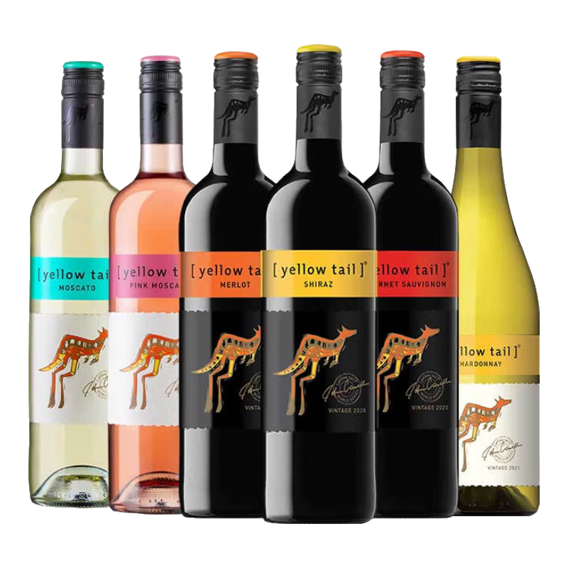 黃尾袋鼠（Yellow Tail）葡萄酒組合裝750ml*6 進(jìn)口紅酒白葡萄酒 中秋禮品  洋酒 嘗鮮組合6支