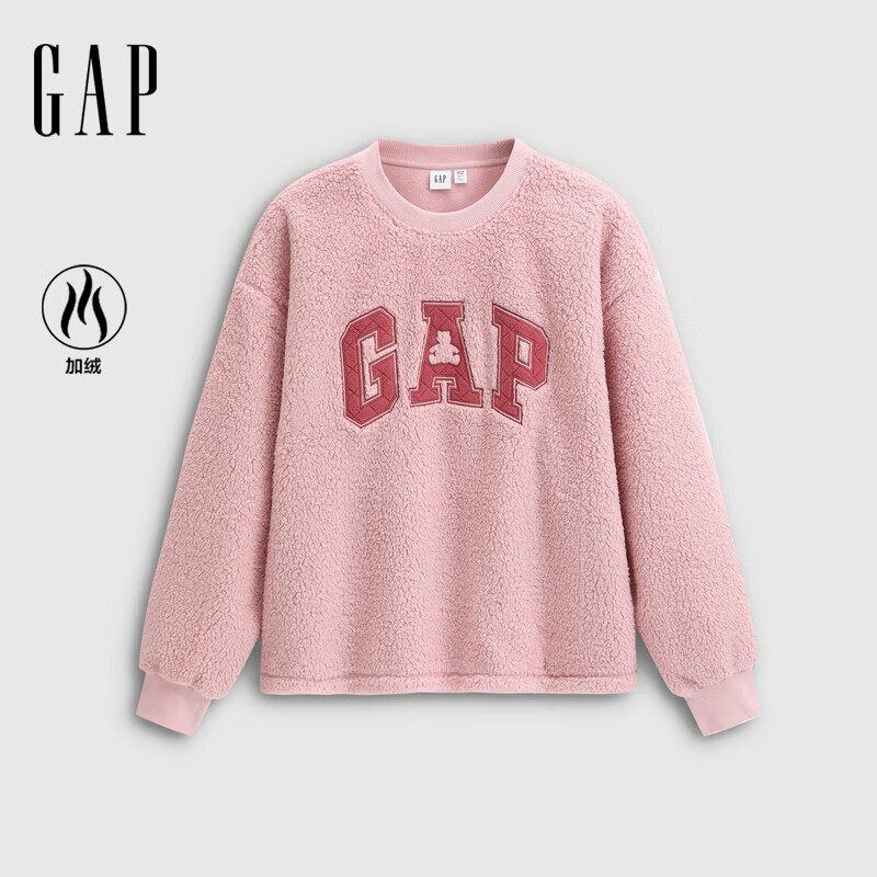 盖璞女装春款Logo毛巾绣仿羊羔绒宽松卫衣休闲上衣792563 粉色 S (160/84A)亚洲尺码