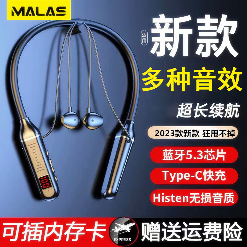 麦拉森（MAILASEN）.挂脖式蓝牙运动耳机 高音质降噪低延迟插卡防水超长续航游戏耳麦 炫酷黑【千元HIFI环绕音+闪充】