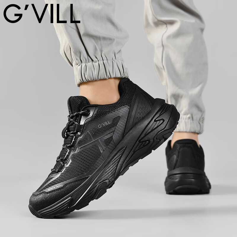 贵之步秋冬季男鞋新款舒适软底防滑运动鞋男款厚底增高缓震休闲鞋 黑色 G017 42 （运动鞋码）