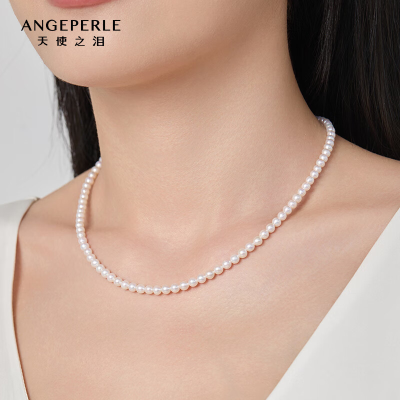 天使之泪淡水珍珠项链小米珠项链Baby锁骨链百搭强光生日礼物自戴送女友 【近正圆】4-5mm甜筒微光款