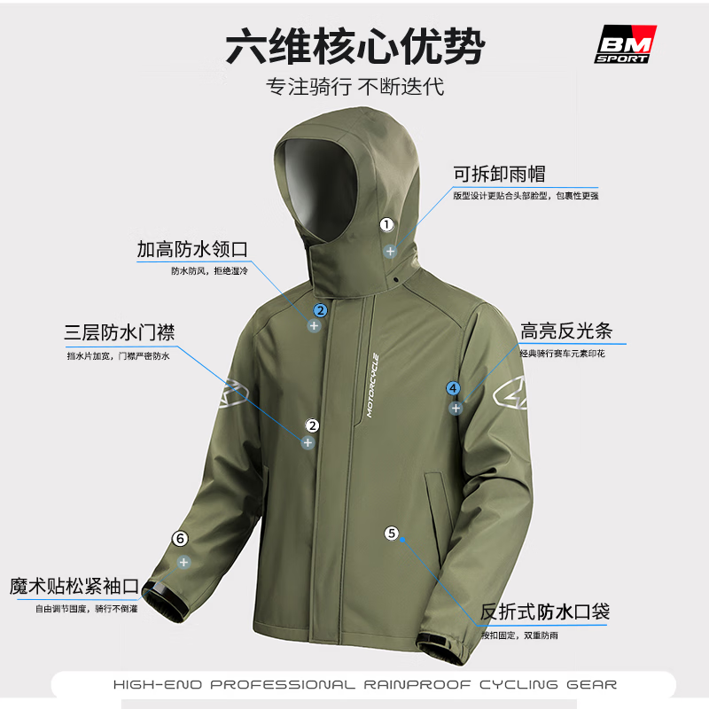 正招摩托車雨衣外賣騎手專用成人分體式雨衣長款全身防暴雨騎行服套裝 加厚面料_耐磨不滲水+24小時防大 M