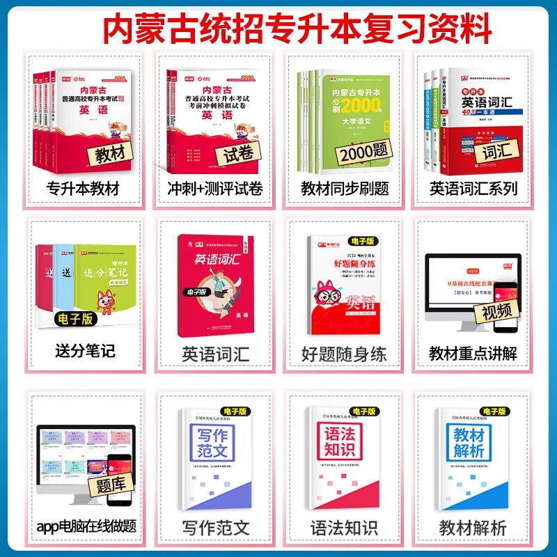 库课2026年内蒙古专升本英语大学语文计算机基础政治理论教材必刷题库历年真题模拟试卷复习资料英语词汇书高校统招考试2000题 2026【内蒙专升本】 【语文+计算机+政治+英语】5教材+4试卷+5必刷